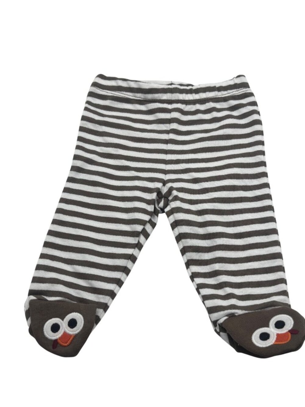 Koala Kids Baby Striped Footed Pants With Owl & Leaf Appliques Brown/White, 0-3M